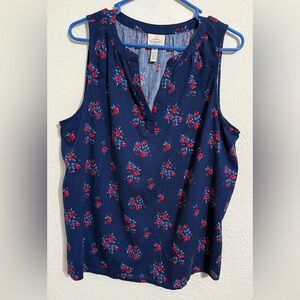 St. John's Bay Navy and Red Floral Sleeveless Blouse